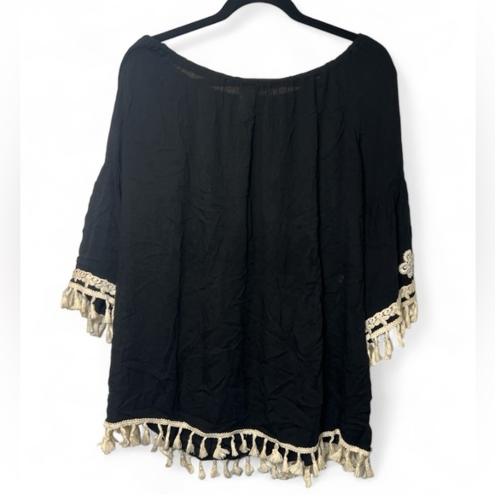 Vintage Lilypad Los Angeles Women Large Black 3/4 Sleeve Boho Off Shoulder Tunic - Picture 2 of 5